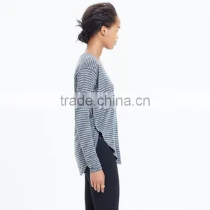 V Neck Long Sleeve T-shirt for Women in Naples Stripe thumbnail-2