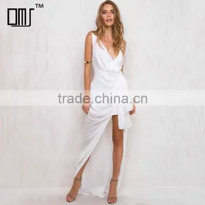 Favorable Semi Sheer Sleeveless Fancy White Draped Wedding Dress thumbnail-1