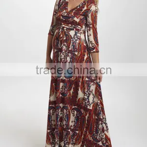 Newest Maternity Dresses With PinkBlush Burgundy Paisley Maternity Maxi Dress Women Wear WD80817-27 thumbnail-1