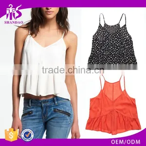 2016 Guangzhou Shandao Brand Name Bulk Wholesale Women Sexy Spaghetti Strap Loose White Chiffon Custom Crop Top thumbnail-1