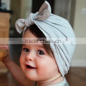 Solid Baby Turban Hat With Bow, Fashion Newborn Turban Hat thumbnail-3