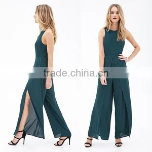 2015 Ladies Classic High Leg Slit Chiffon Wide Length Jumpsuit thumbnail-1