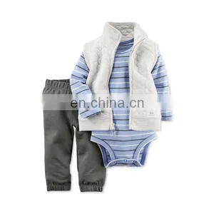 Baby Boys' Quilted Vest, Striped Bodysuit & Pants Set thumbnail-1