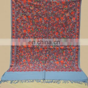 All Over Embroidered Pure Wool Pashmina Shawls thumbnail-2