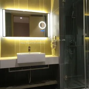 Custom Hotel Bathroom Mirror Plus Magnifying Glass Time Temperature Function Mirror Anti-fog Smart Mirror thumbnail-4