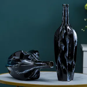 Fambe Light Luxury Carambola Black Grey Texture Large Ceramic Vase For Living Room Hotel thumbnail-2