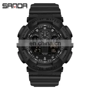 SANDA 3099 Lover's Sanda Couples Digital Quartz Watch Sport Watches LED 50M Waterproof Casual Shock Male Clock China Plastic thumbnail-1