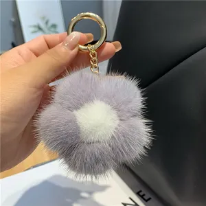 Two Tone Plush Flower Bag CharmFur Keychain thumbnail-4
