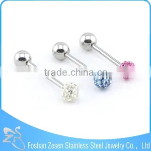 316L Black Steel White Crystal Heart Tongue Plug Body Jewelry thumbnail-5