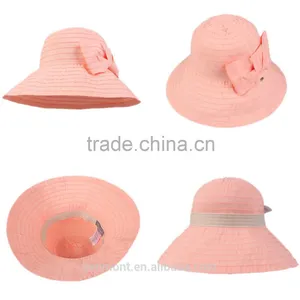 2015 China Wholesale Latest Girl Rolled Brim Sun Shade Straw Hat thumbnail-3