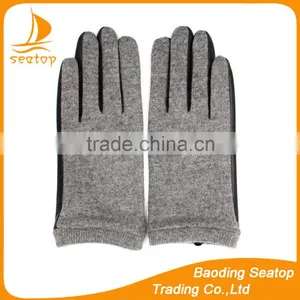 2016 Soft Black Sheepskin Palm Leather Gloves With Woolen Handback thumbnail-3