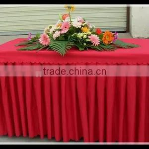 Hotel Table Skirt / Fancy Ruffled Red Table Skirt / Wedding and Exhibition Show Table Skirt thumbnail-1