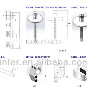 Modern Stainless Steel Glass Sliding Barn Door New Bar Track SD0117600 thumbnail-3