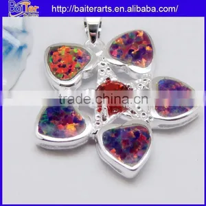 Cheap 925 Sterling Silver Pendant Necklace Fire Opal And Yellow Topaz Pendant Wholesale thumbnail-6