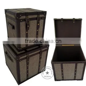 S/3 Large Decorative Faux Leather Storage Trunk Organier, Wooden Trunk thumbnail-3