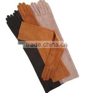 Ladies Suede Leather 60cm Arm Long Leather Gloves Factory thumbnail-1