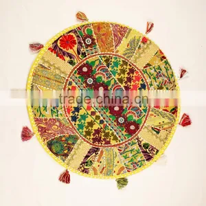 Indian Ethnic Bohmian Round Floor Pillow Floor Seating Cushions Meditation Decor Rajasthani Pillows thumbnail-1