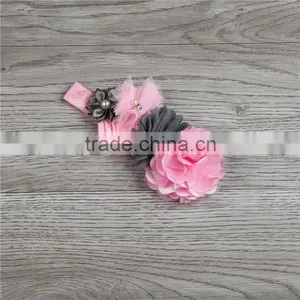 Cute Vintage Baby Girl Hairband Newborn Rhinestone Fold Satin Hairbands Baby Hair Pink Flower Bows Hairbands thumbnail-1