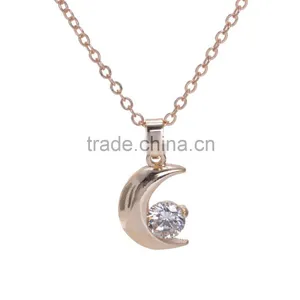 Gold Plated Crescent Moon Star Rhinestone Charm Necklace Fashion Design Jewelry Accessories thumbnail-1