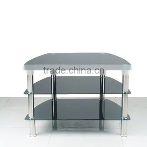 TV-2314 Modern 3 Tier Tempered Glass TV Stands TV Tables With Stainless Steel Legs thumbnail-2