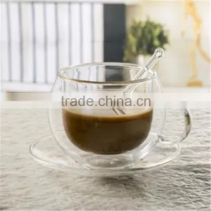European High Borosilicate Heat-resistant Glass Coffee Cup With Handle,spoon and Saucers.double Wall Glass Coffee Tea Cup Sets. thumbnail-1