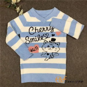 Animal Cable Knitting Stripe V-collar Sweater for Girl thumbnail-1