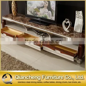 Fashion Wooden Led tv Stand Furniture With Showcase Marble Top thumbnail-3