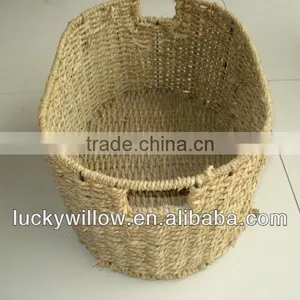 Oval Waterweeds/straw Storage Basket With Handle thumbnail-1