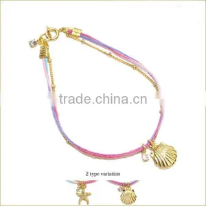Glod Shell Starfish Tiny Round Diamond Charms Bracelet Layered Colorful String Gold Chain Bracelet Summer Charm Bracelet thumbnail-1