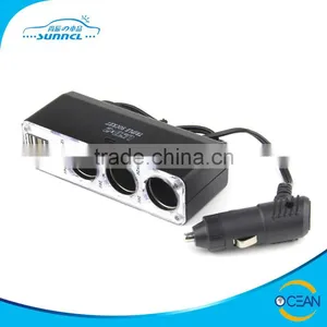 12V 24V Output 5V 1000mA Car Cigarette Lighter Socket Adapter With 3 Holes 2 USB thumbnail-1