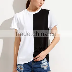 OEM Simple Black and White Block O Neck T Shirt for Women LC8293 thumbnail-4