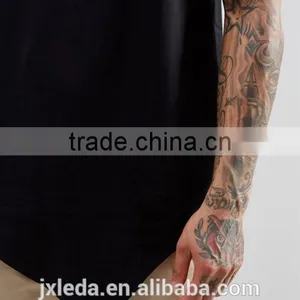 Men Summer 100% Cotton Jersey Asymetric Hem Plain Crew Neck Black T-shirt Wholesale OEM Suppliers thumbnail-3