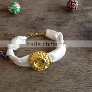 Fabric Cloth Bracelet With Polymer Clay Flower Charm, Gold Teapot Charm Silk Cloth Bracelet New Design Fabric Bracelet thumbnail-4