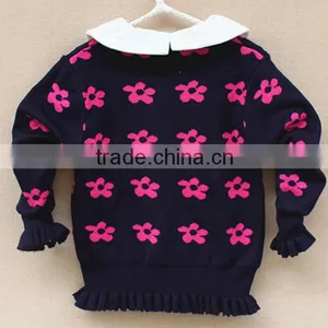 Best-selling Kids Girls Ruffle Frill Bottom Flower Knitted Pullover Sweater thumbnail-2