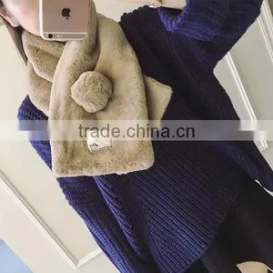 High Quality 2017 Early Spring Girl Muffler Solid Color Fake Rabbit Fur With Post Stamp Woven Lable Teenager School Scarf thumbnail-2