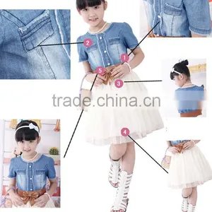 Baby Girl's Kids Children Fashion Princess Denim And Tulle Stitching Bow Dress Skirt With Belt 3-8Y SV001489 thumbnail-6