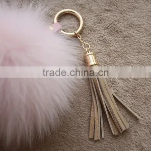 Myfur Hot Pink Rose Ladies Fashion Real Fox Fur Pom Pom Bag Charm With Leather Tassel thumbnail-5