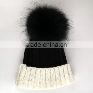 Myfur Top Quality Ladies Fluffy Raccoon Fur Ball Pompoms Wool Beanie Hat thumbnail-2