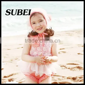 The New Children's Swimwear Girls Lace Flowers Swimwear Three-piece Swimsuit With Swimming Cap thumbnail-3