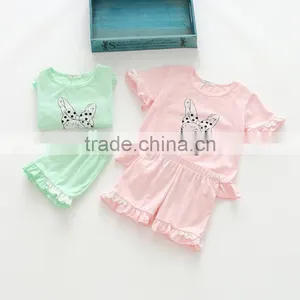 Wholesale Cartoon Printing Ruffle Summer Cotton Kids Girl Two Pieces Set thumbnail-1
