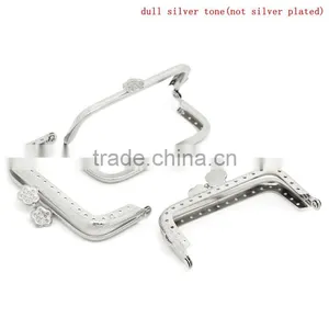 Metal Frame Kiss Clasp For Purse Bag Silver Tone(Hold Ss6 Rhinestone)Flower 9x5.5cm(Open:9x10.5cm),3Pc,Hottest thumbnail-1