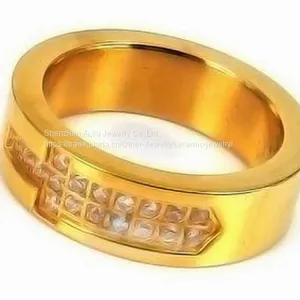 IP Gold Plated Stainless Steel Wedding Ring With Crystals thumbnail-1