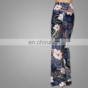 New Arrival Islamic Clothing Womens Vintage Career OL Loose Slim High Waist Floral Printing Wide Leg Long Pants Palazzo Trousers thumbnail-2