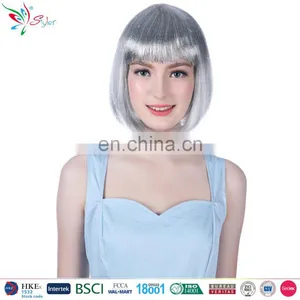 Fashion Synthetic Hair Cosplay Party Short Bob Wigs With Tinsel Silver Wig thumbnail-1