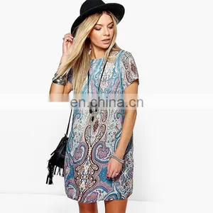 Beach Wear Summer Cap Sleeve Paisley Print Women Mini Dress thumbnail-1