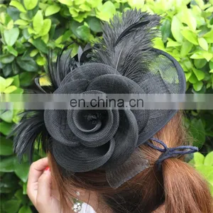 Womens Feather Mesh Net Sinamay Fascinator Hat Based Fascinator With Hair Clip Sinamay Hat Tea Party Derby thumbnail-5