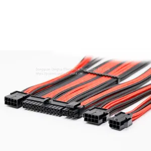30cm Black & Red Braided Sleeved Extension ATX Power Cable Kits thumbnail-1