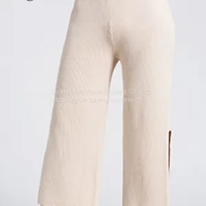 Long Cotton Knitted Pure Color Casual Pants thumbnail-2