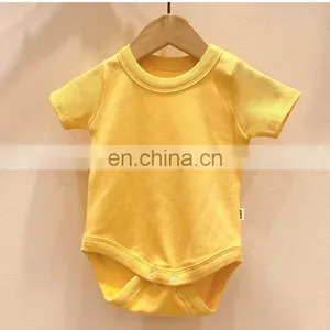Wholesale Infants & Toddler Solid Color Clothes Baby Spring Autumn Short Sleeve Rib Cotton Romper thumbnail-2
