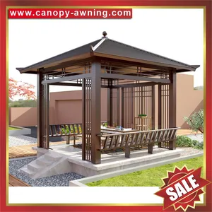 Outdoor Park Garden Antique Wood Look Aluminum Metal Gazebo Pavilion Canopy Awning Shelter Cover for Sale thumbnail-1